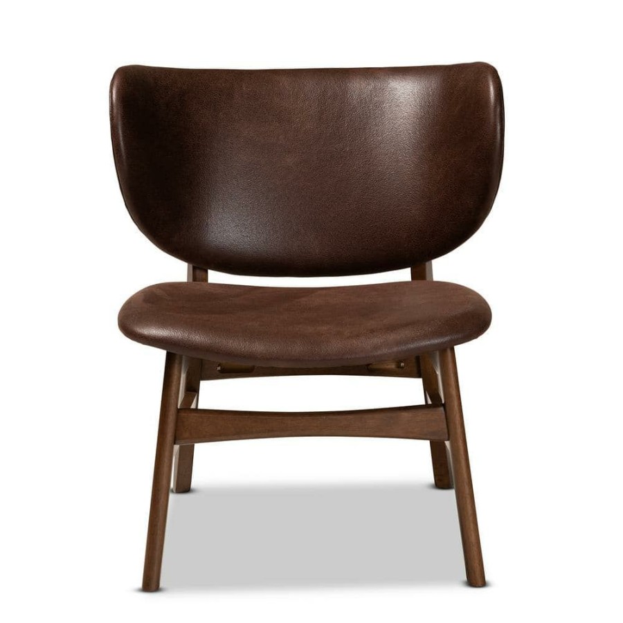 Living Room Furniture * | Marcos Dark Brown And Walnut Brown Accent Chair By Baxton Studio