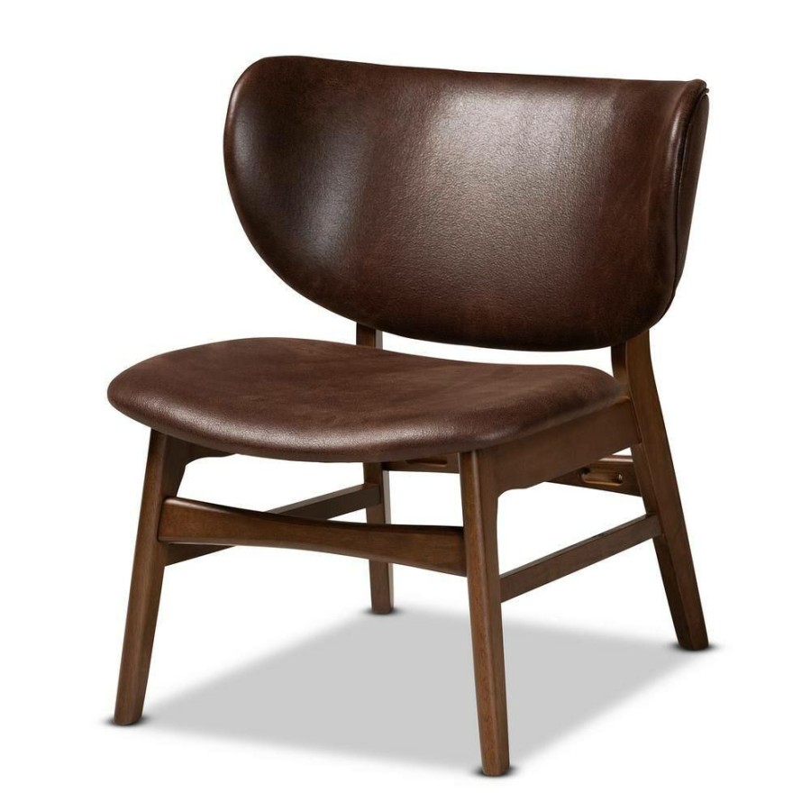 Living Room Furniture * | Marcos Dark Brown And Walnut Brown Accent Chair By Baxton Studio