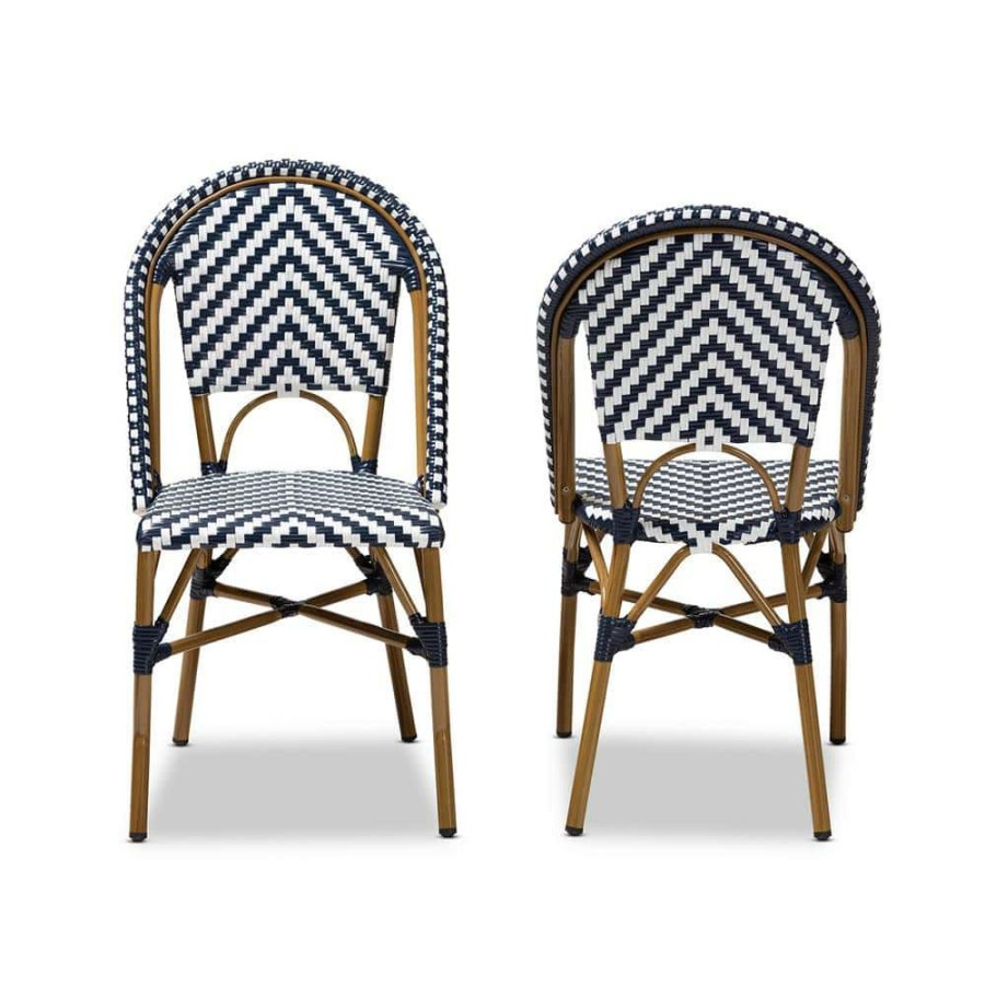 Living Room Furniture * | Celie White And Blue Dining Chair (Set Of 2) By Baxton Studio