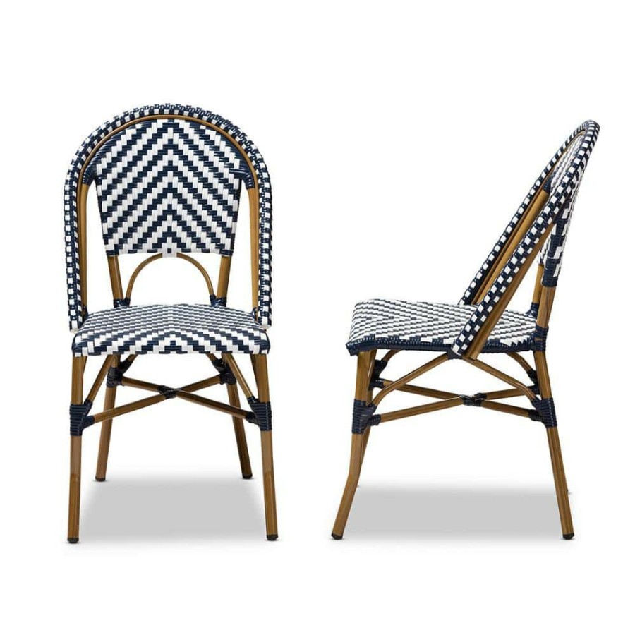 Living Room Furniture * | Celie White And Blue Dining Chair (Set Of 2) By Baxton Studio