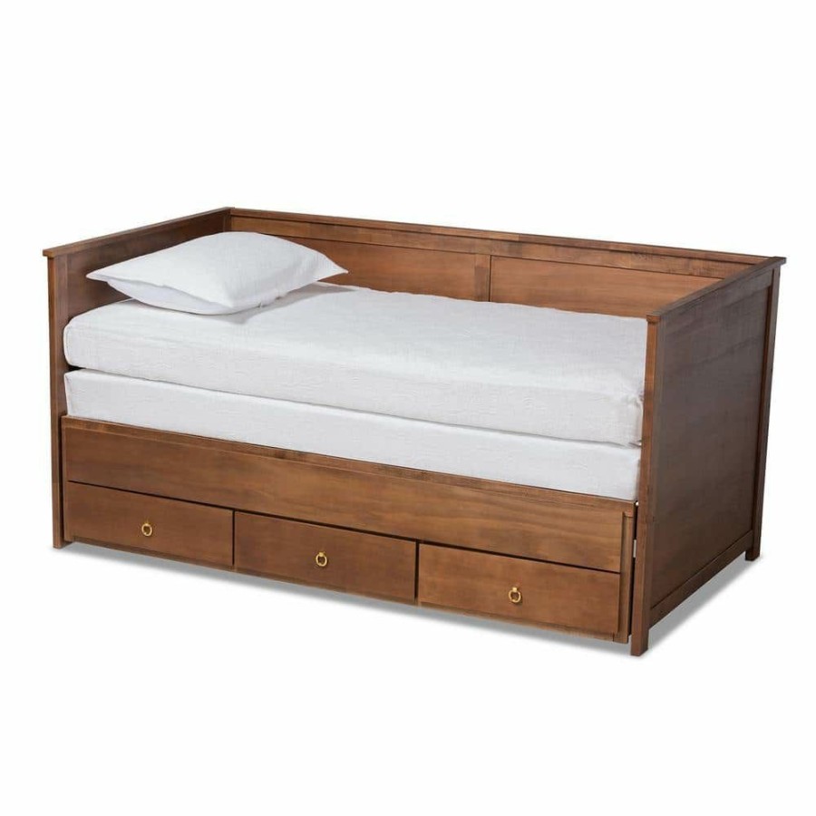 Bedroom Furniture * | Thomas Walnut With Storage Twin To King Expandable Daybed By Baxton Studio