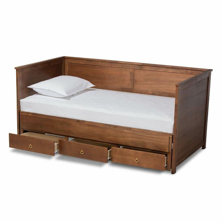 Bedroom Furniture * | Thomas Walnut With Storage Twin To King Expandable Daybed By Baxton Studio