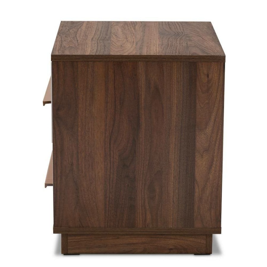 Bedroom Furniture * | Mette 2-Drawer White And Walnut Nightstand By Baxton Studio