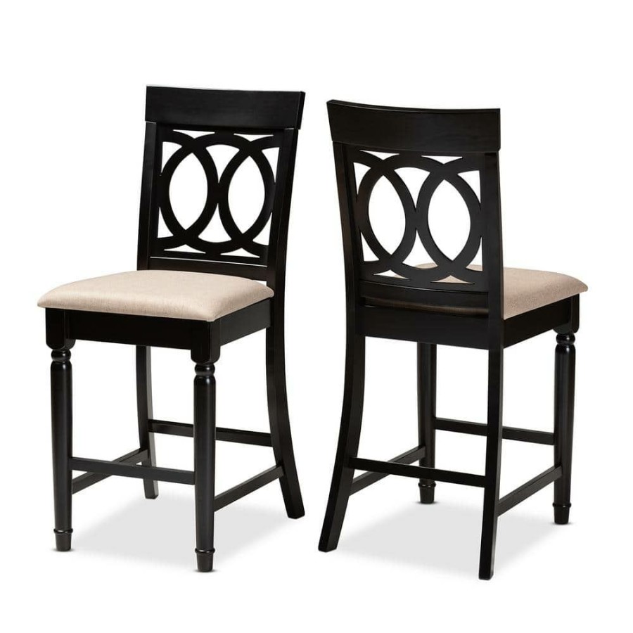 Bar Furniture * | Verina 43 In. Sand And Espresso Counter Stool (Set Of 2) By Baxton Studio