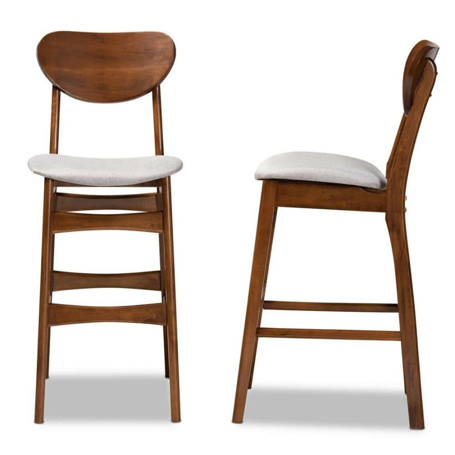 Bar Furniture * | Katya 44.1 In. Grey And Walnut Brown Low Back Wood Bar Height Bar Stool (Set Of 2) By Baxton Studio