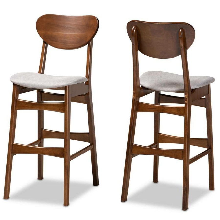 Bar Furniture * | Katya 44.1 In. Grey And Walnut Brown Low Back Wood Bar Height Bar Stool (Set Of 2) By Baxton Studio