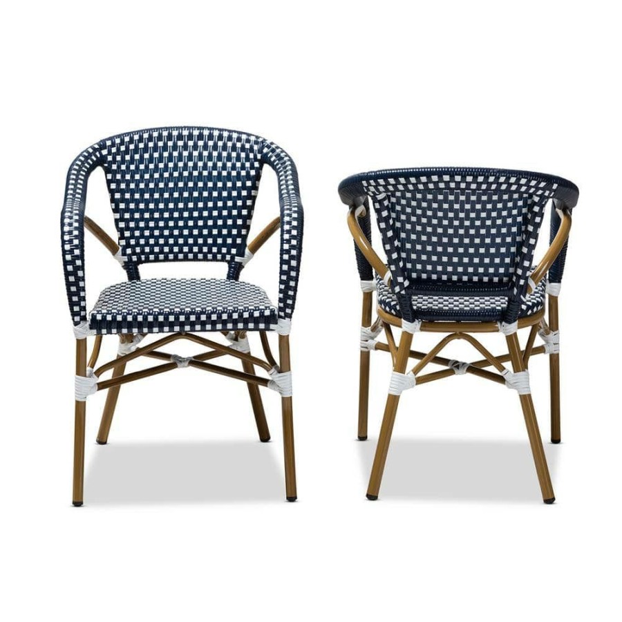 Living Room Furniture * | Eliane Navy And White Dining Chair (Set Of 2) By Baxton Studio