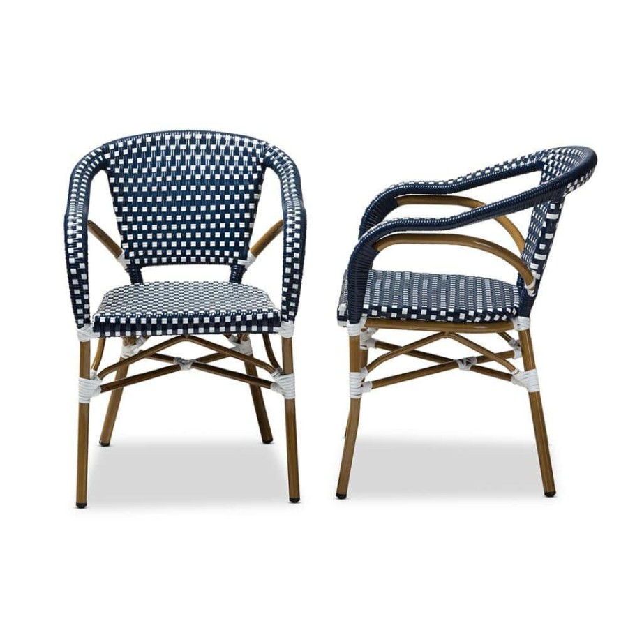 Living Room Furniture * | Eliane Navy And White Dining Chair (Set Of 2) By Baxton Studio