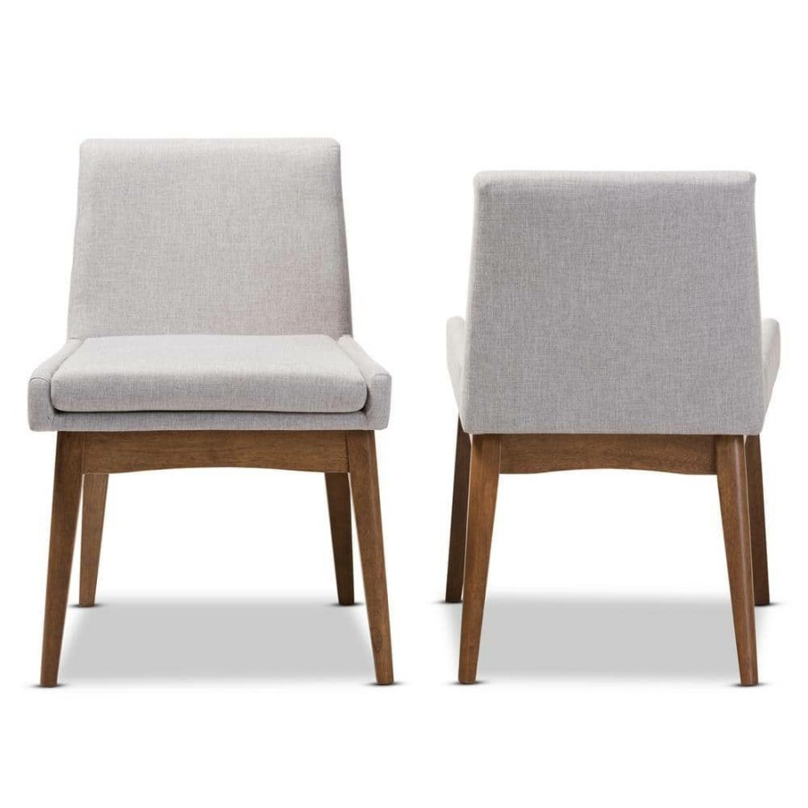 Living Room Furniture * | Nexus Greyish Beige/Walnut Brown Fabric Dining Chair (Set Of 2) By Baxton Studio