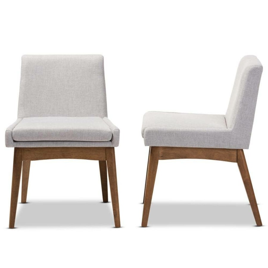 Living Room Furniture * | Nexus Greyish Beige/Walnut Brown Fabric Dining Chair (Set Of 2) By Baxton Studio