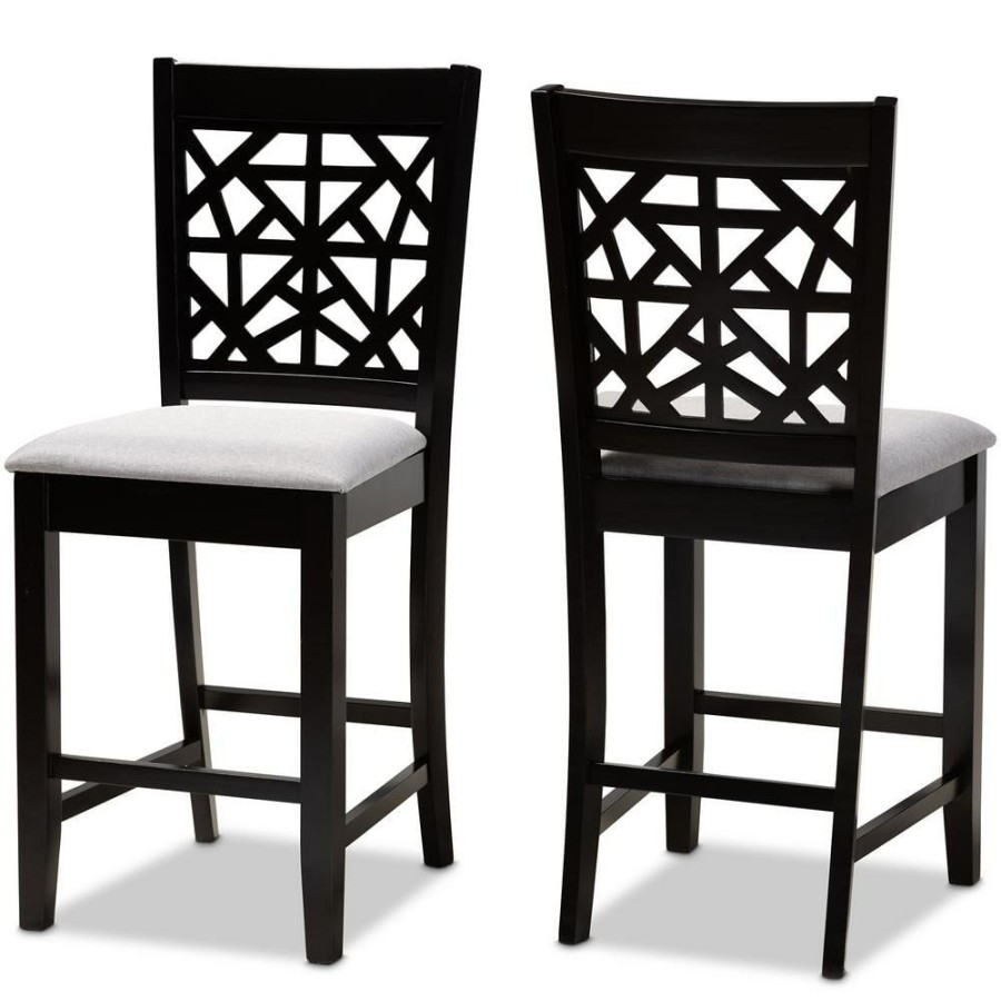 Bar Furniture * | Devon 25 In. Grey And Espresso Brown Pub Chair (Set Of 2) By Baxton Studio