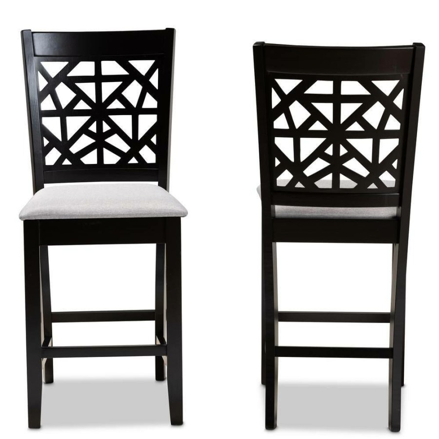 Bar Furniture * | Devon 25 In. Grey And Espresso Brown Pub Chair (Set Of 2) By Baxton Studio