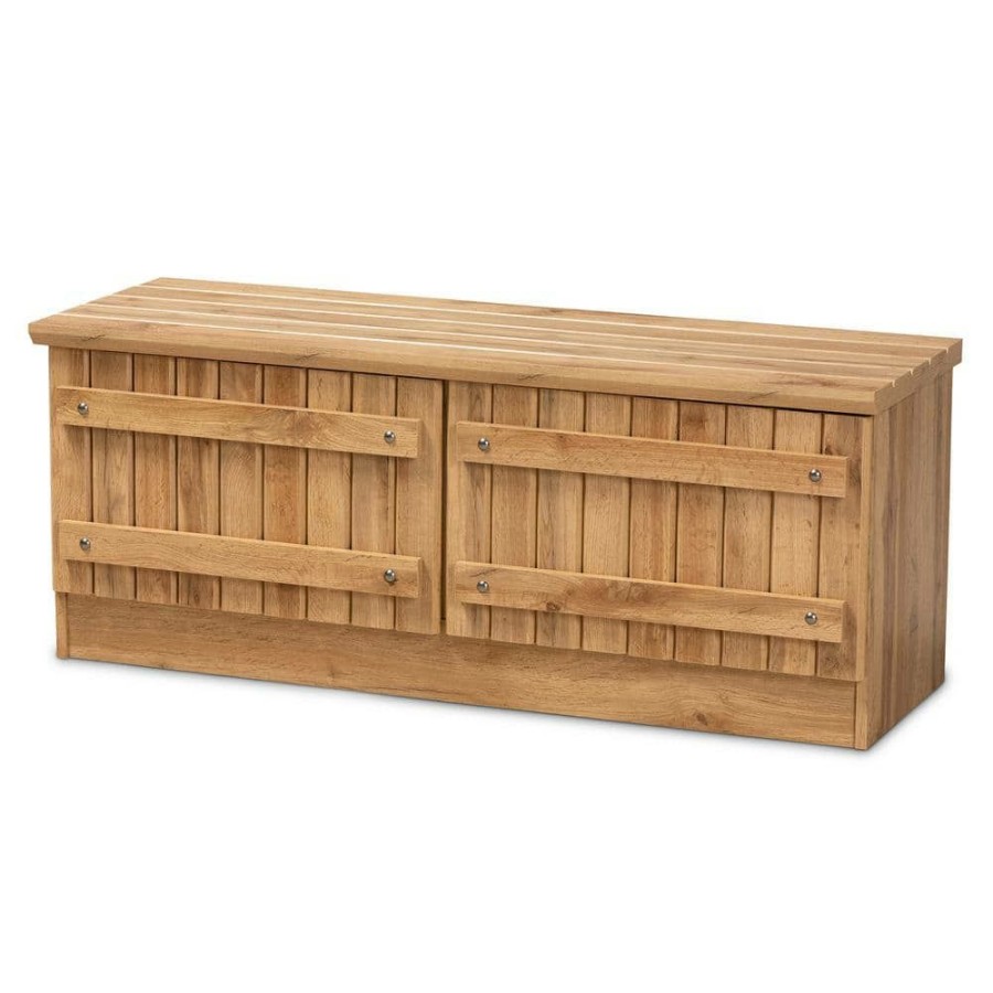 Entryway Furniture * | Oswald Oak Brown Storage Bench 18.5 In. H X 47.2 In. W X 15.7 In. D By Baxton Studio