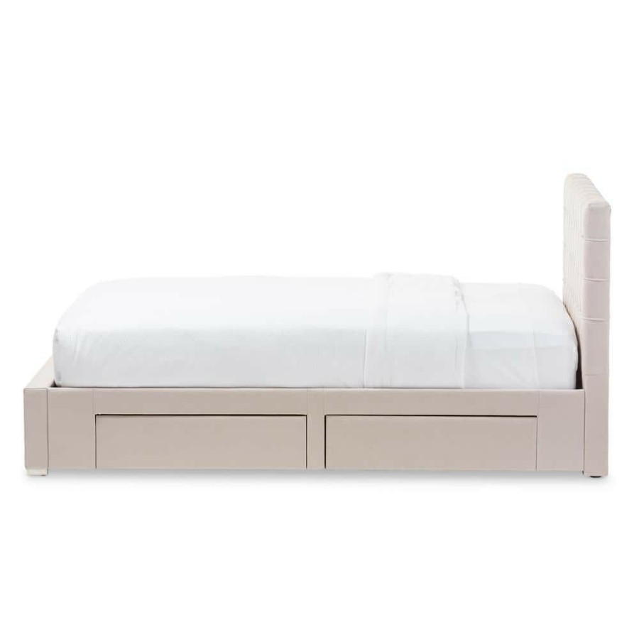 Bedroom Furniture * | Rene Beige Queen Upholstered Bed By Baxton Studio