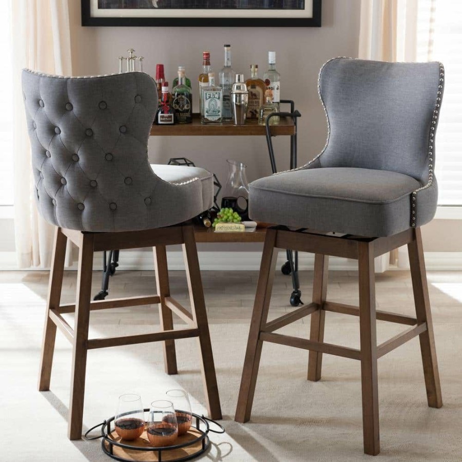 Bar Furniture * | Gradisca 31 In. Gray Fabric Upholstered Swivel Bar Stool (Set Of 2) By Baxton Studio