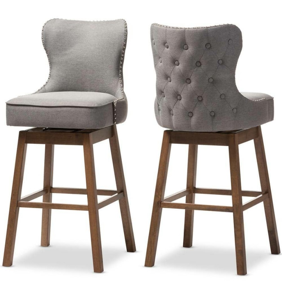 Bar Furniture * | Gradisca 31 In. Gray Fabric Upholstered Swivel Bar Stool (Set Of 2) By Baxton Studio