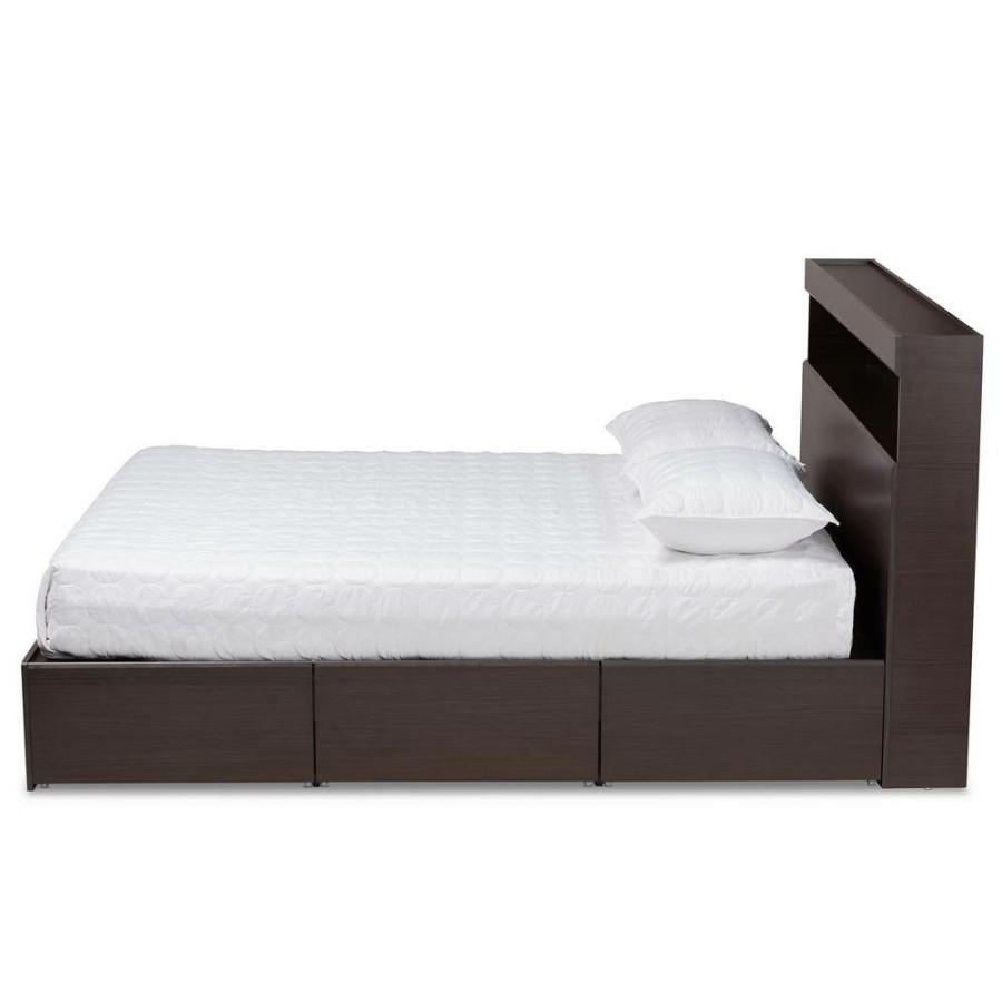 Bedroom Furniture * | Blaine Dark Brown Queen Platform Storage Bed By Baxton Studio