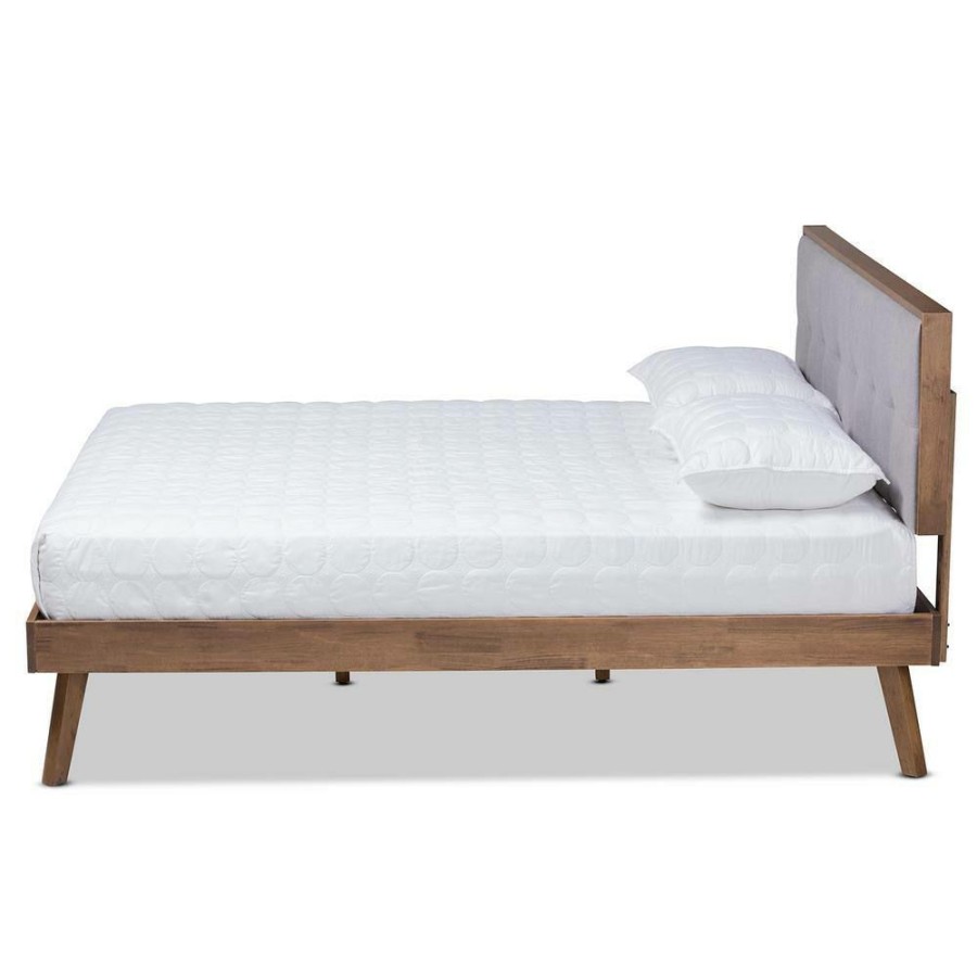 Bedroom Furniture * | Alke Light Grey And Walnut King Platform Bed By Baxton Studio