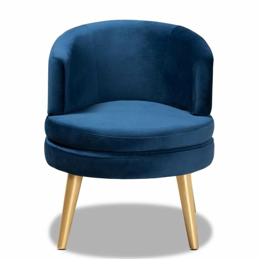 Living Room Furniture * | Baptiste Navy Blue And Gold Accent Chair By Baxton Studio