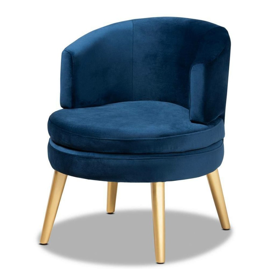 Living Room Furniture * | Baptiste Navy Blue And Gold Accent Chair By Baxton Studio