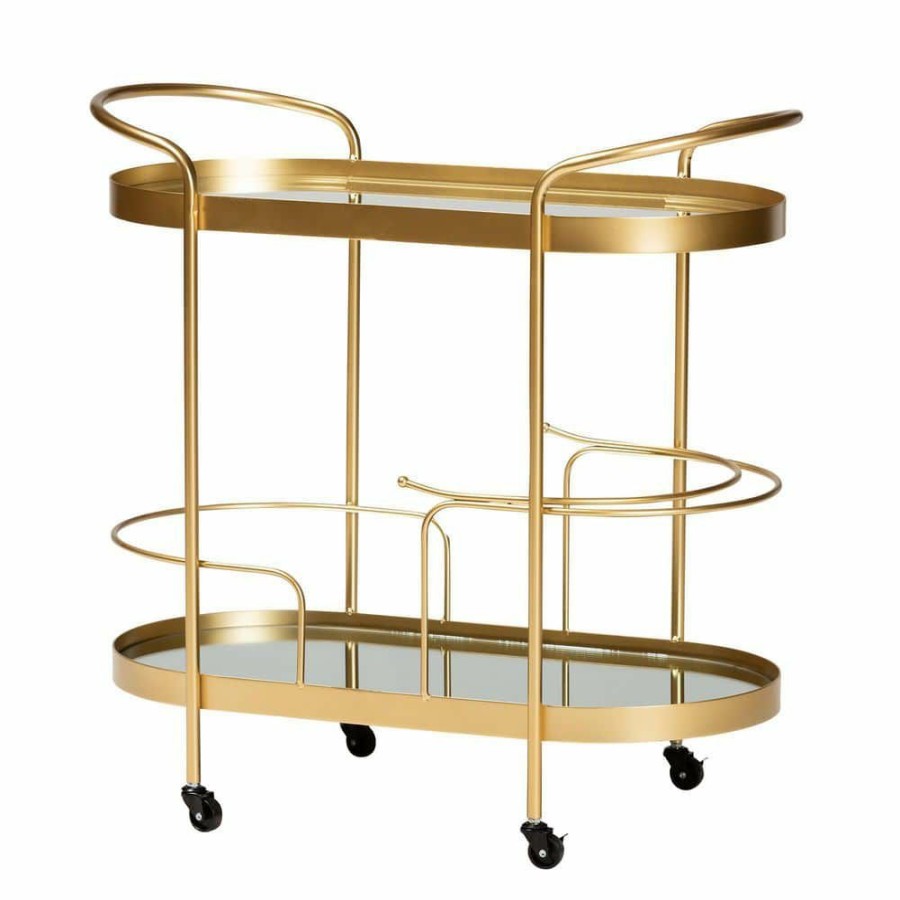 Bar Furniture * | Kamal Gold Wine Bar Cart By Baxton Studio