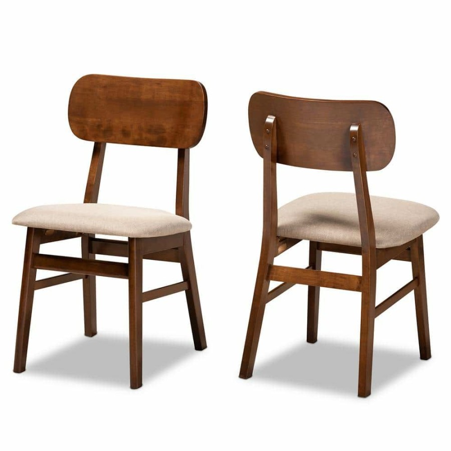 Living Room Furniture * | Euclid Sand And Walnut Brown Dining Chair (Set Of 2) By Baxton Studio