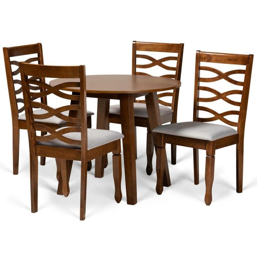 Living Room Furniture * | Darina 5-Piece Grey And Walnut Brown Dining Set By Baxton Studio