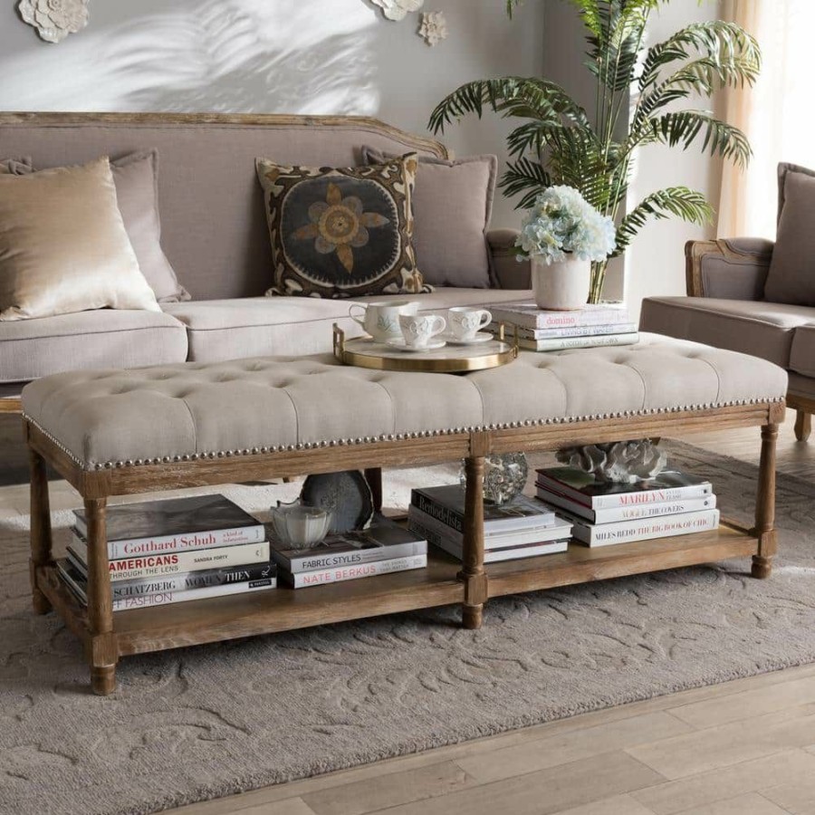 Entryway Furniture * | Celeste Beige Fabric Upholstered Bench By Baxton Studio