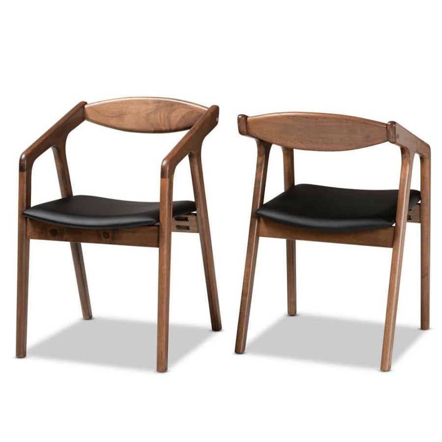 Living Room Furniture * | Harland Black And Walnut Brown Dining Chair (Set Of 2) By Baxton Studio