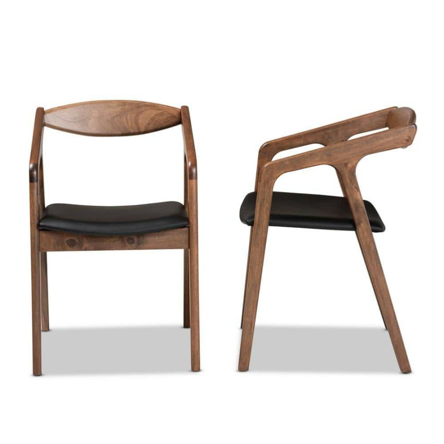 Living Room Furniture * | Harland Black And Walnut Brown Dining Chair (Set Of 2) By Baxton Studio