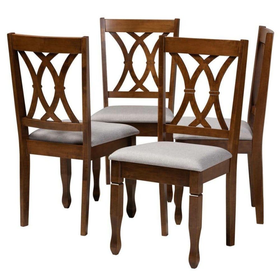 Living Room Furniture * | Augustine Grey And Walnut Brown Fabric Dining Chair (Set Of 4) By Baxton Studio