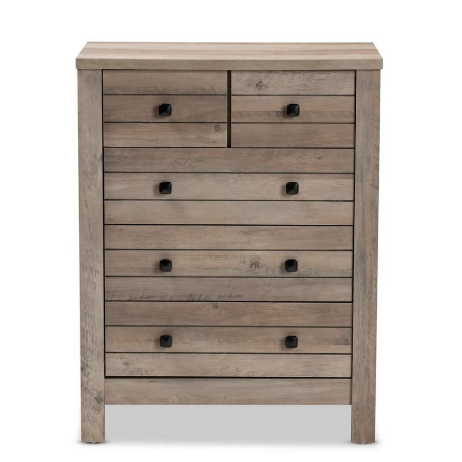 Bar Furniture * | Derek 5-Drawer Natural Oak Chest Of Drawers 36.4 In. H X 28.5 In. W X 15.6 In. D By Baxton Studio