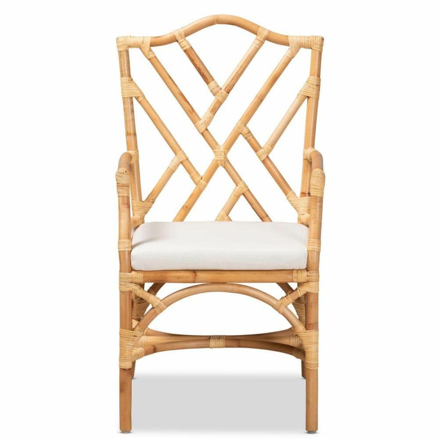 Living Room Furniture * | Delta Natural And White Dining Chair By Baxton Studio