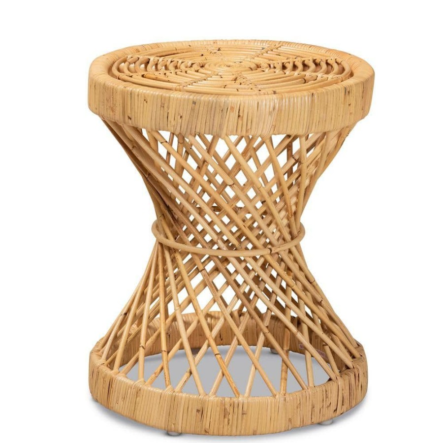 Living Room Furniture * | Seville 15.7 In. Natural Round Wicker End Table By Baxton Studio