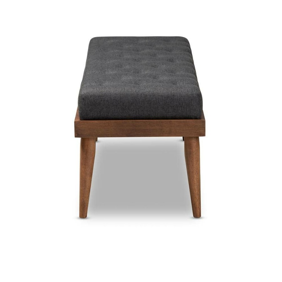 Living Room Furniture * | Linus Charcoal And Walnut Bench By Baxton Studio