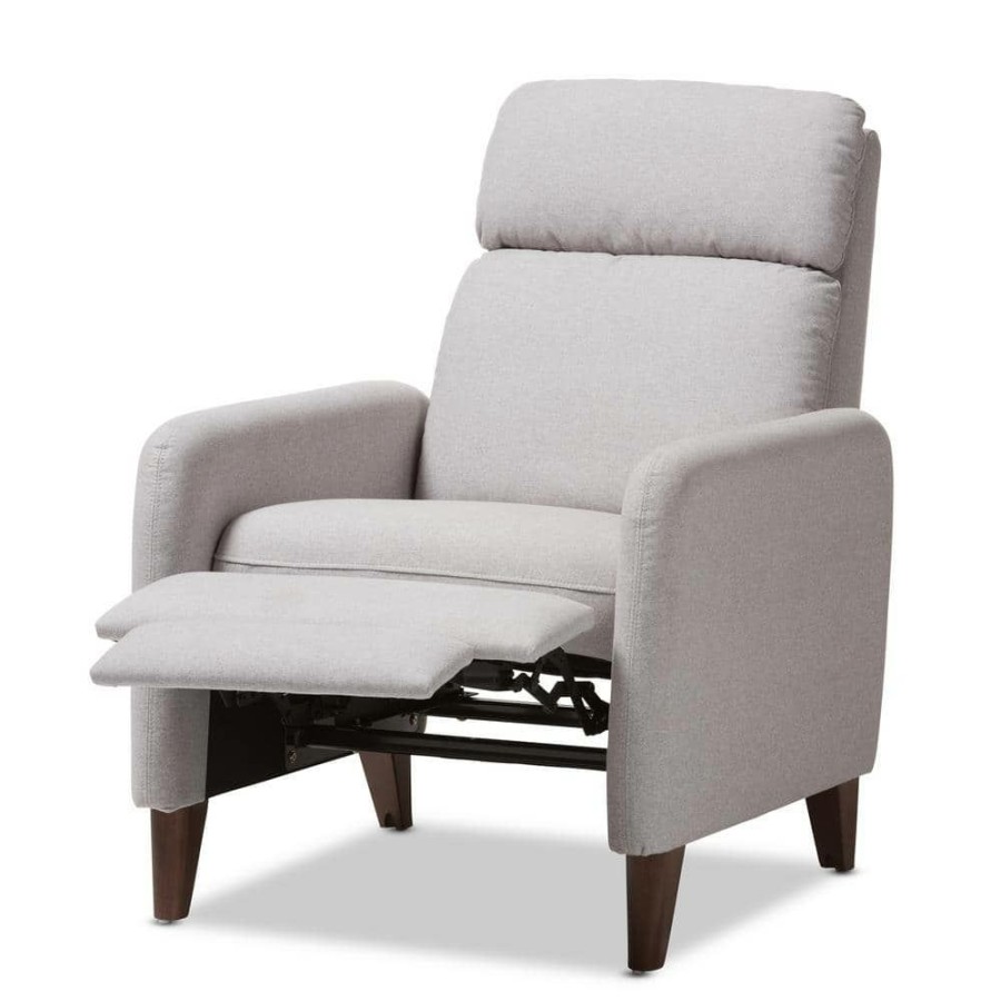 Living Room Furniture * | Casanova Light Gray Fabric Upholstered Recliner By Baxton Studio