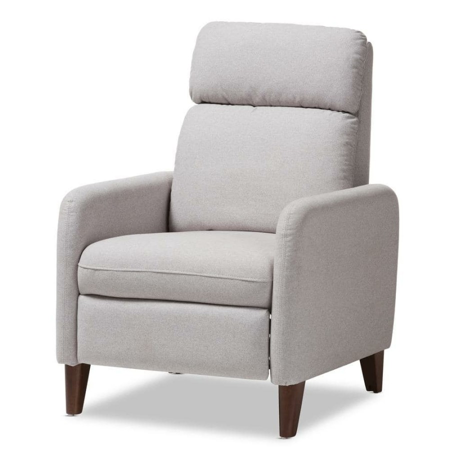 Living Room Furniture * | Casanova Light Gray Fabric Upholstered Recliner By Baxton Studio