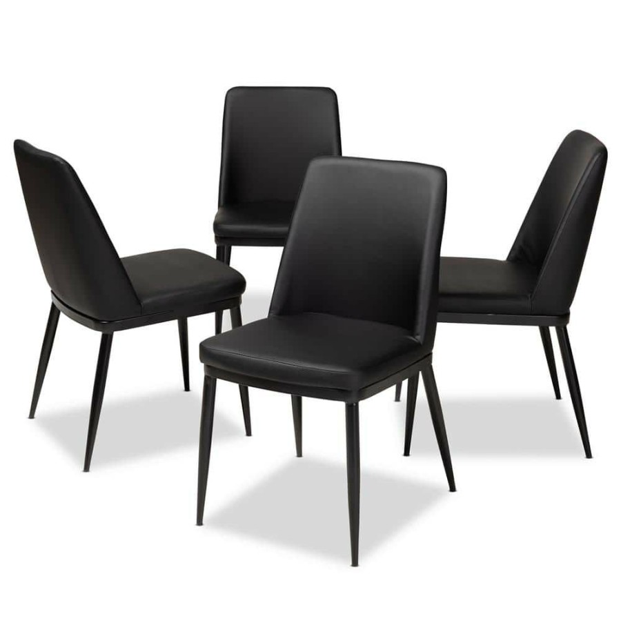 Living Room Furniture * | Darcell Black Faux Leather Upholstered Dining Chair (Set Of 4) By Baxton Studio