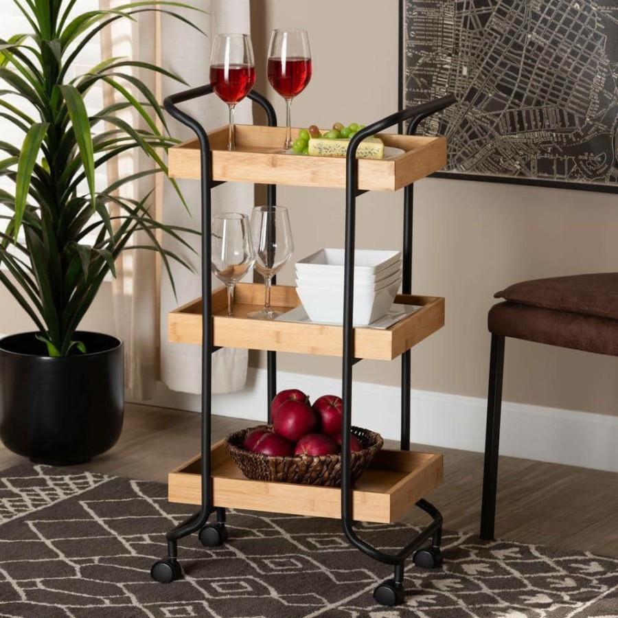 Bar Furniture * | Baxter Oak Brown And Black Kitchen Cart By Baxton Studio