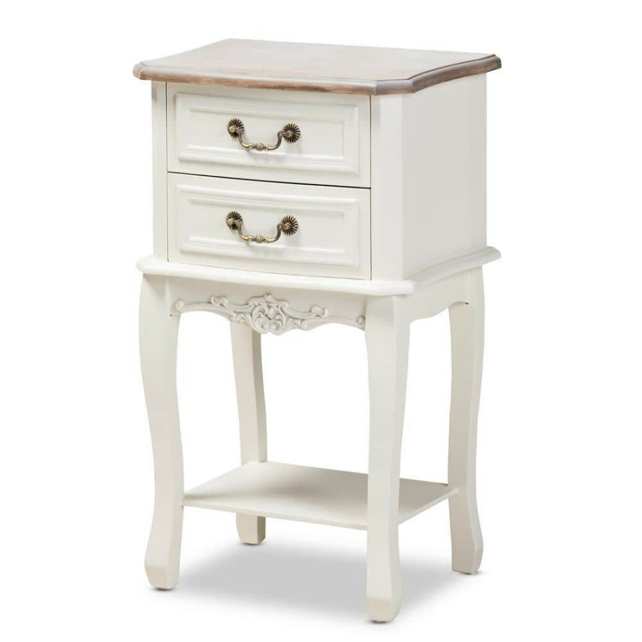 Bedroom Furniture * | Amalie 2-Drawer Wood White And Oak Nightstand By Baxton Studio