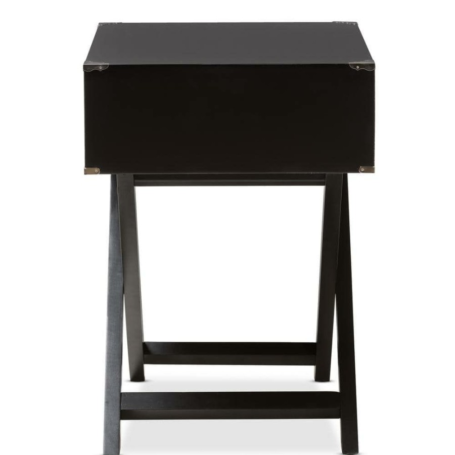 Bedroom Furniture * | Curtice 1-Drawer Black Nightstand By Baxton Studio