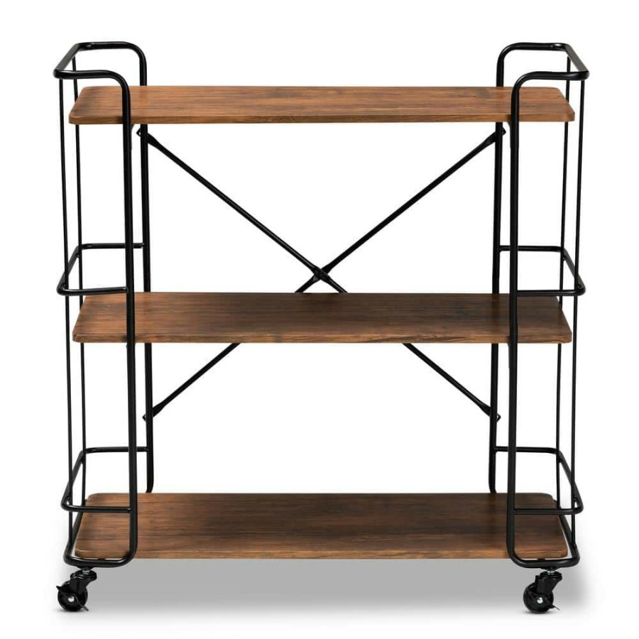 Bar Furniture * | Neal Walnut And Black Kitchen Serving Cart By Baxton Studio