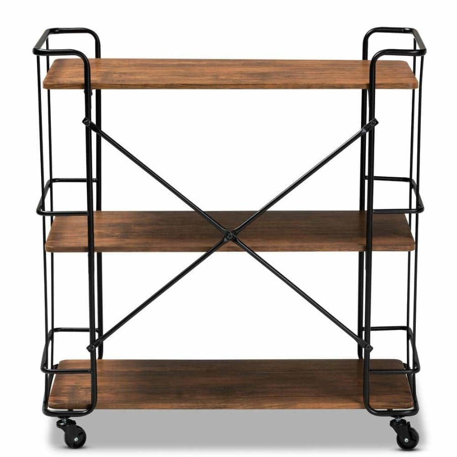 Bar Furniture * | Neal Walnut And Black Kitchen Serving Cart By Baxton Studio