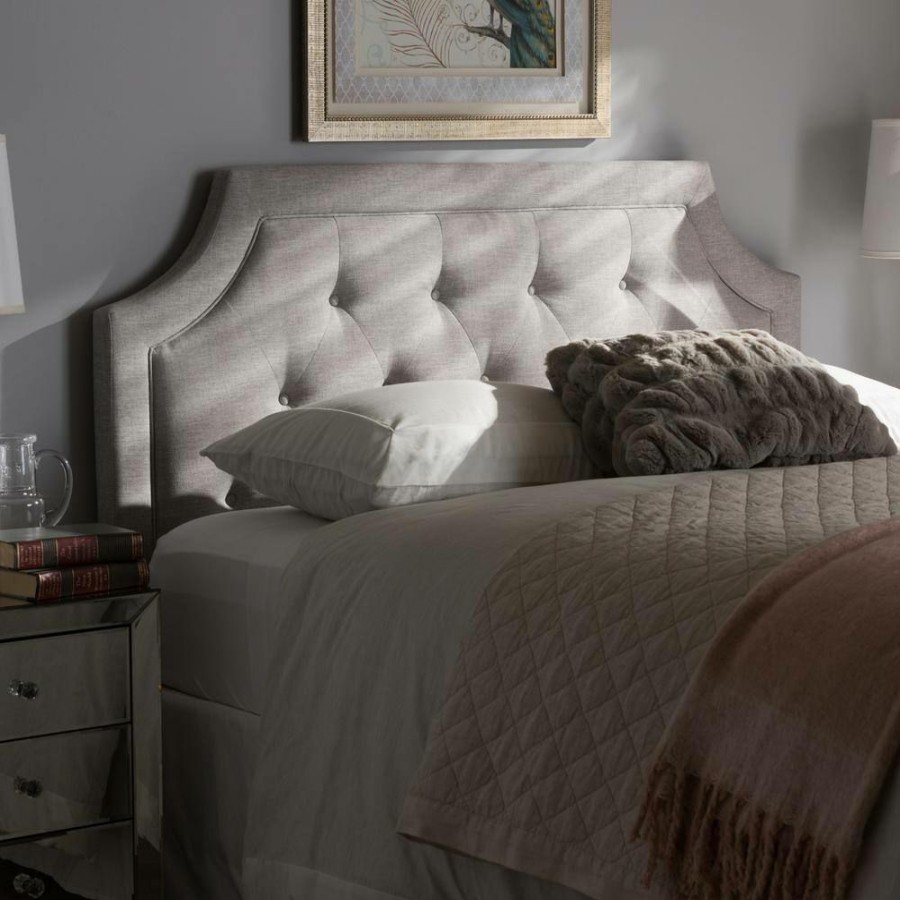 Bedroom Furniture * | Mars Greyish Beige Fabric Upholstered King Size Headboard By Baxton Studio