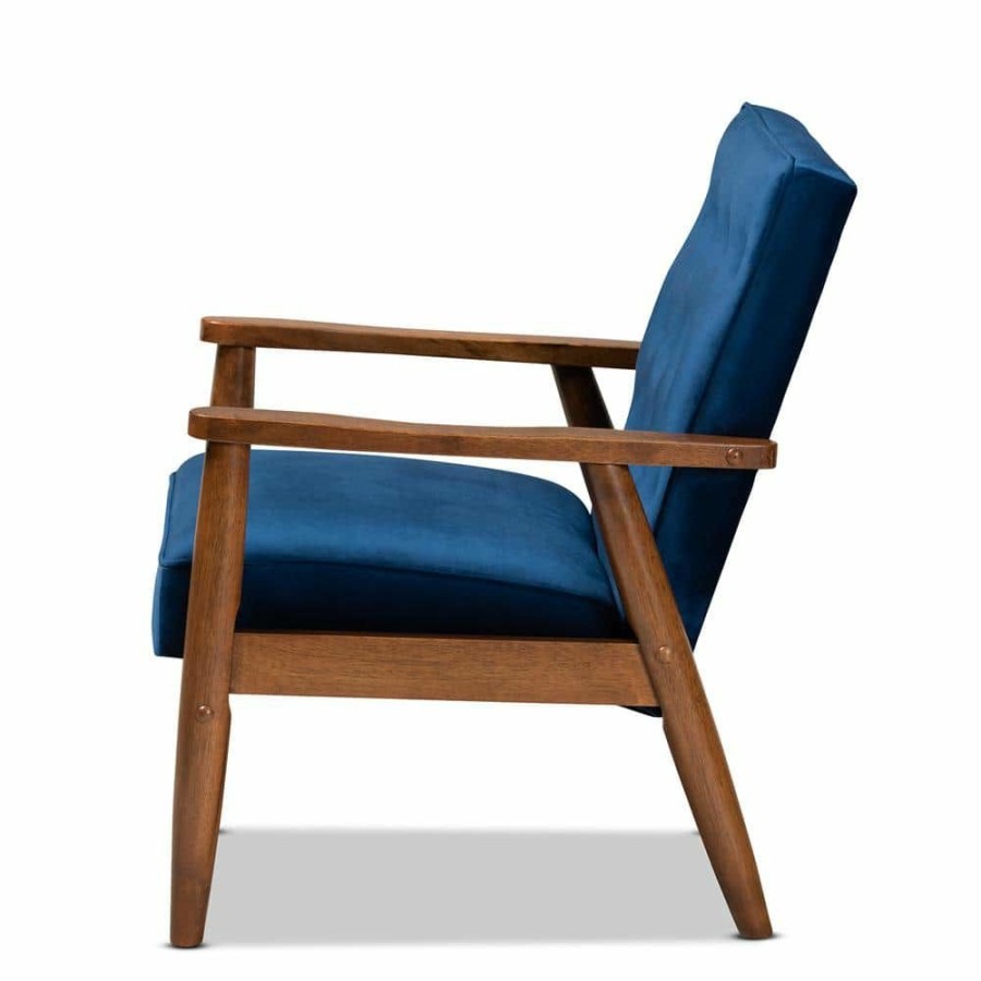 Living Room Furniture * | Sorrento Navy Blue Velvet Lounge Chair By Baxton Studio