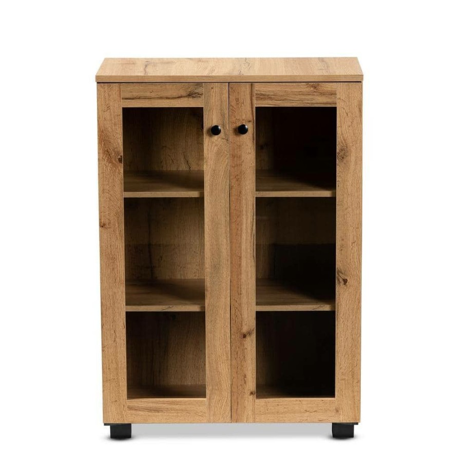 Living Room Furniture * | Mason Oak Brown And Black Storage Cabinet By Baxton Studio