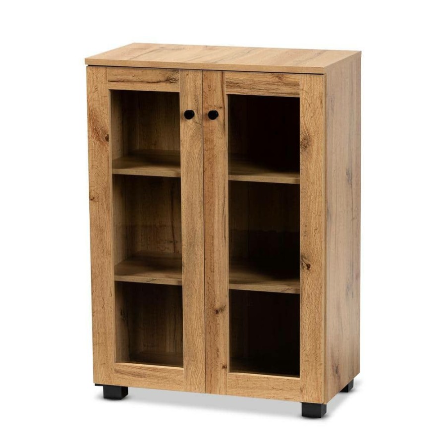 Living Room Furniture * | Mason Oak Brown And Black Storage Cabinet By Baxton Studio