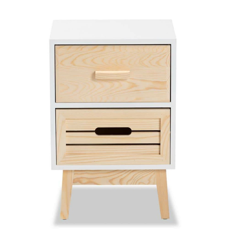 Bedroom Furniture * | Kalida 2-Drawer White And Oak Brown Nightstand (17.3 In. H X 11.8 In. W X 9.8 In. D) By Baxton Studio