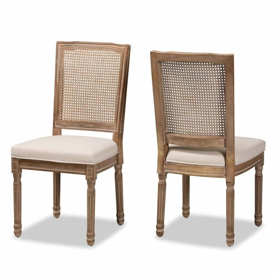 Living Room Furniture * | Louane Beige And Natural Brown Dining Chair (Set Of 2) By Baxton Studio