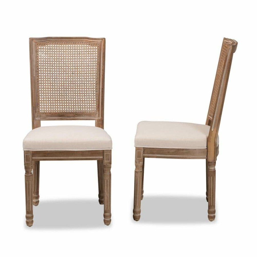 Living Room Furniture * | Louane Beige And Natural Brown Dining Chair (Set Of 2) By Baxton Studio